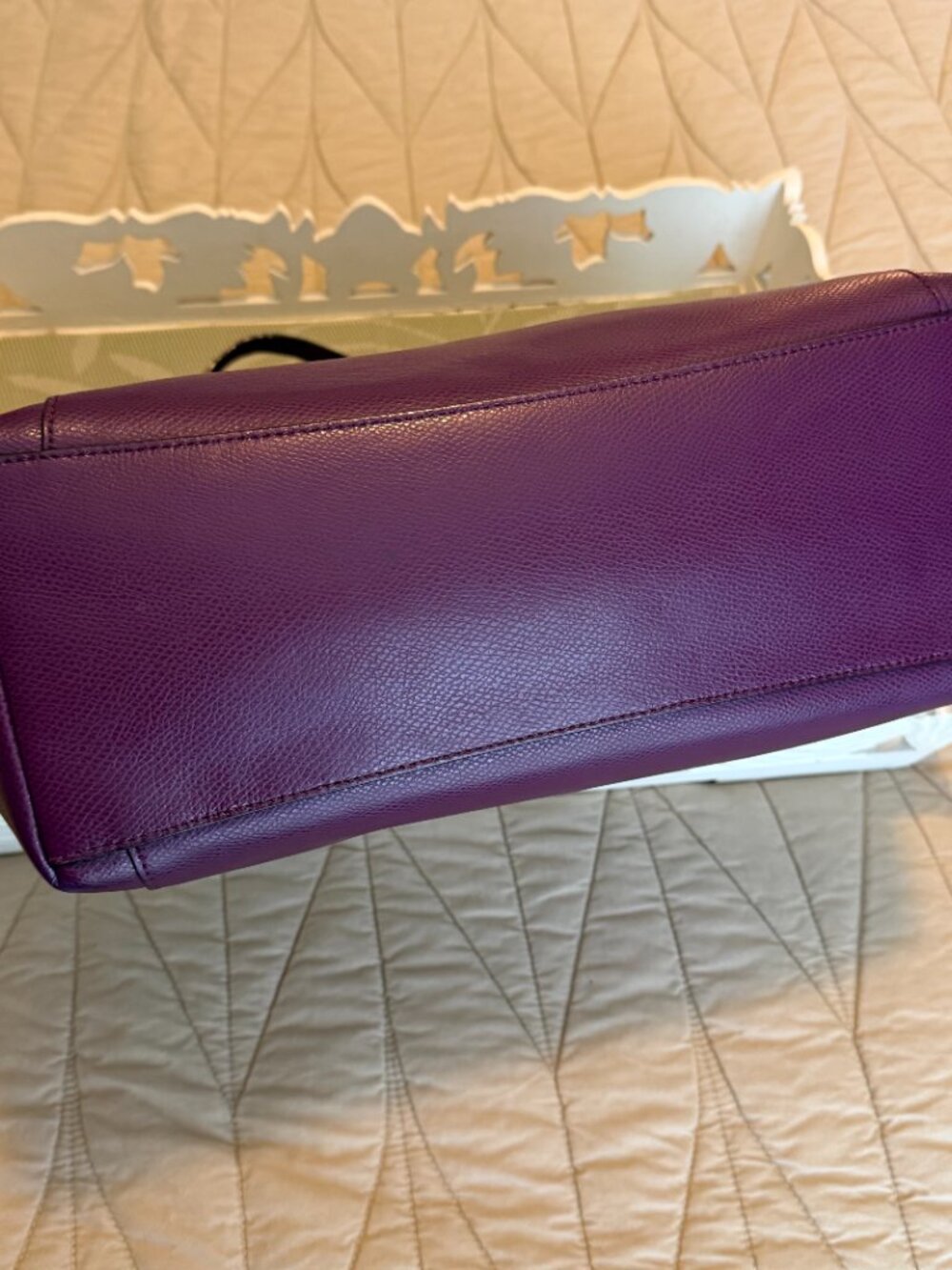 COACH Ava Chain Tote Crossgrain Leather Gold Chain Purple Plum Handbag F37201 - Picture 11 of 15